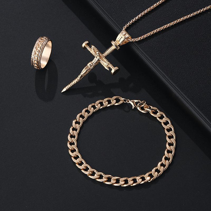 Nail Cross Necklace & Bracelet Set: Creative Hip-Hop Jewelry