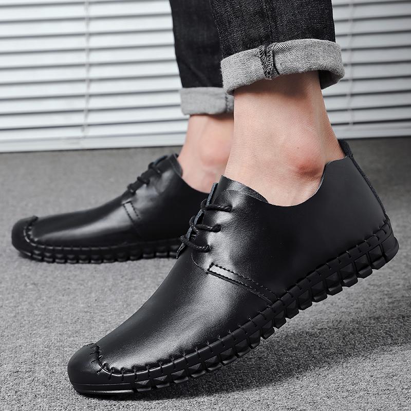 Fashion Italian Casual Men's Soft Genuine Leather Shoes Fashionable Minimalist Style Office Driving Outdoor Leisure Business Brown