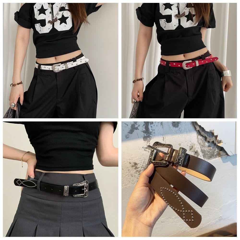 Pu Leather Y2K Jeans Belt Vintage Women's Waist Belt Fashion Punk Style Belt  Party
