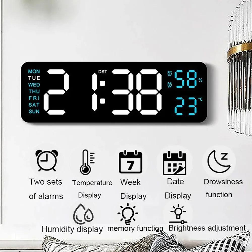 Multifunctional Alarm Clock Temperature and Humidity Calendar Display Dual Alarm Clock with Adjustable Brightness LEDalarm Clock
