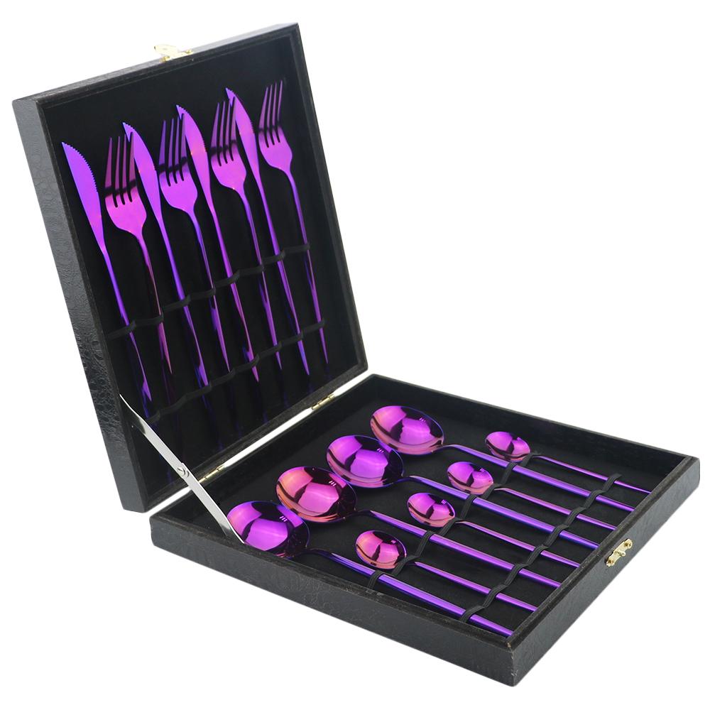 16pcHigh Grade Luxury Rainbow Dinnerware Set Fork Knife Spoon Black Cutlery Set Stainless Steel Flatware Set With Gift Box Hotel