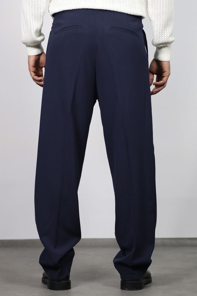 Calças largas masculinas italianas com pregas duplas