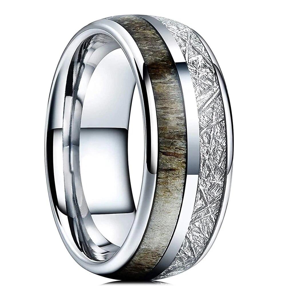 Luxus Herren 8mm Koa Holz Inlay Titan Ehering für Männer Frauen Kuppel poliert Edelstahl Verlobungsring Männer Ehering