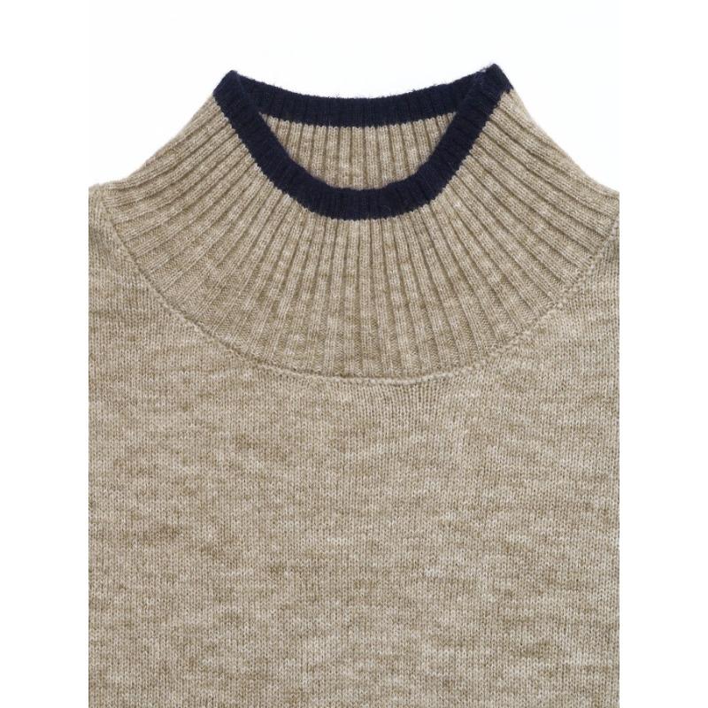 Women Half Turtleneck Color Block Long Sleeve Knitted Loose Pullover Sweater Casual Bottoming Top