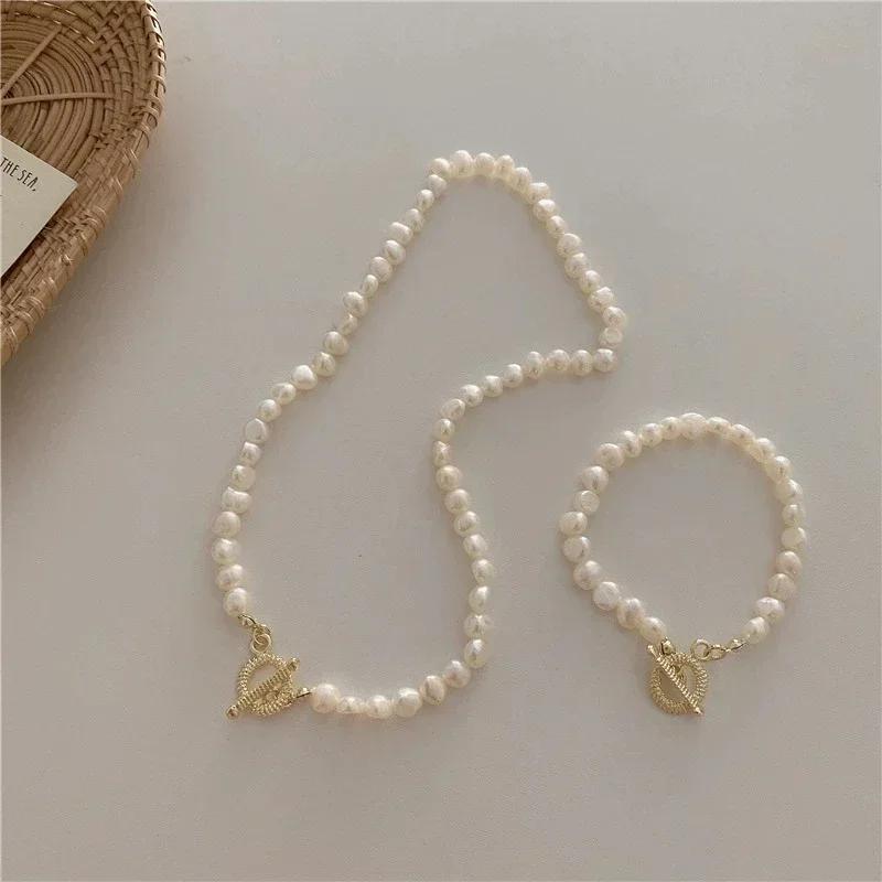 Collar de Perlas de Agua Dulce Naturales Barroco Vintage para Mujer Cierre de Pinza Dorado Círculo Gargantilla Joyería