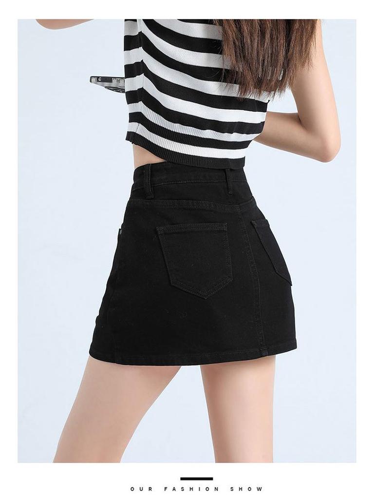 Women's High-Waist Stretch Retro Denim A-line Mini Skirt - Anti-Exposure, Hip-Hugging, Perfect for Spring/Summer Fashion