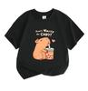 Kids Boys Girls 100% Cotton Crew Neck Short Sleeve T-Shirt, Cute Capybara Drinking Bubble Tea Don't Worry Be Capy Print Casual Soft Tee For Summer Dai
