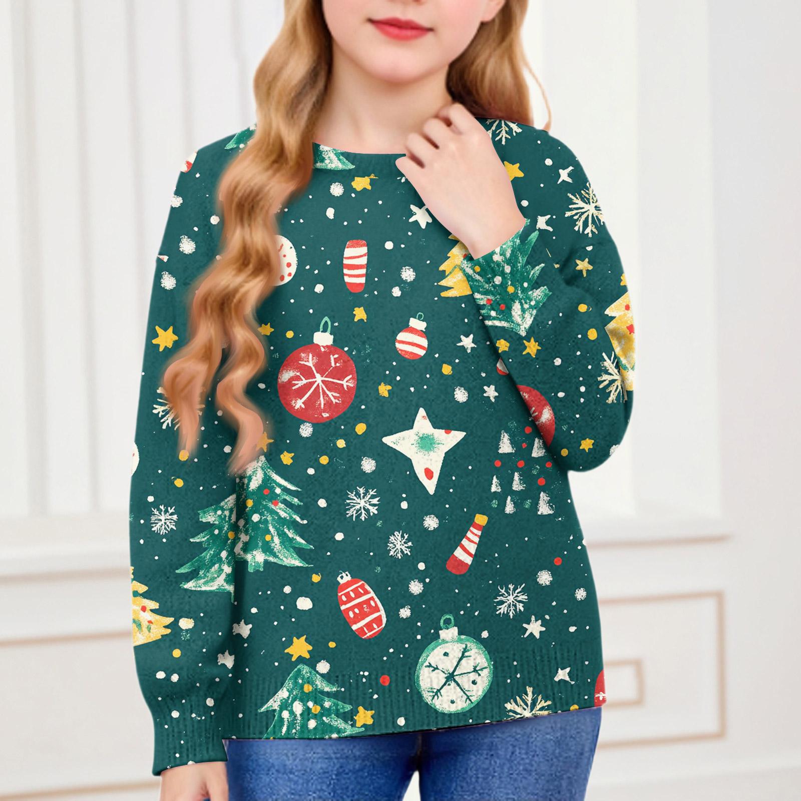 

Рождественские свитшоты для детей мальчиков и девочек вязаный свитер милая рубашка осенний пуловер с круглым вырезом топы 150 зелёный