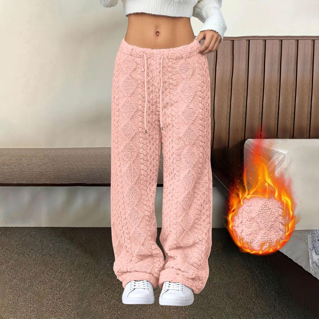 Women's Fashionable Loose-Fit Trousers Sporty Fleece-Lined Solid-Colour Long Trousers