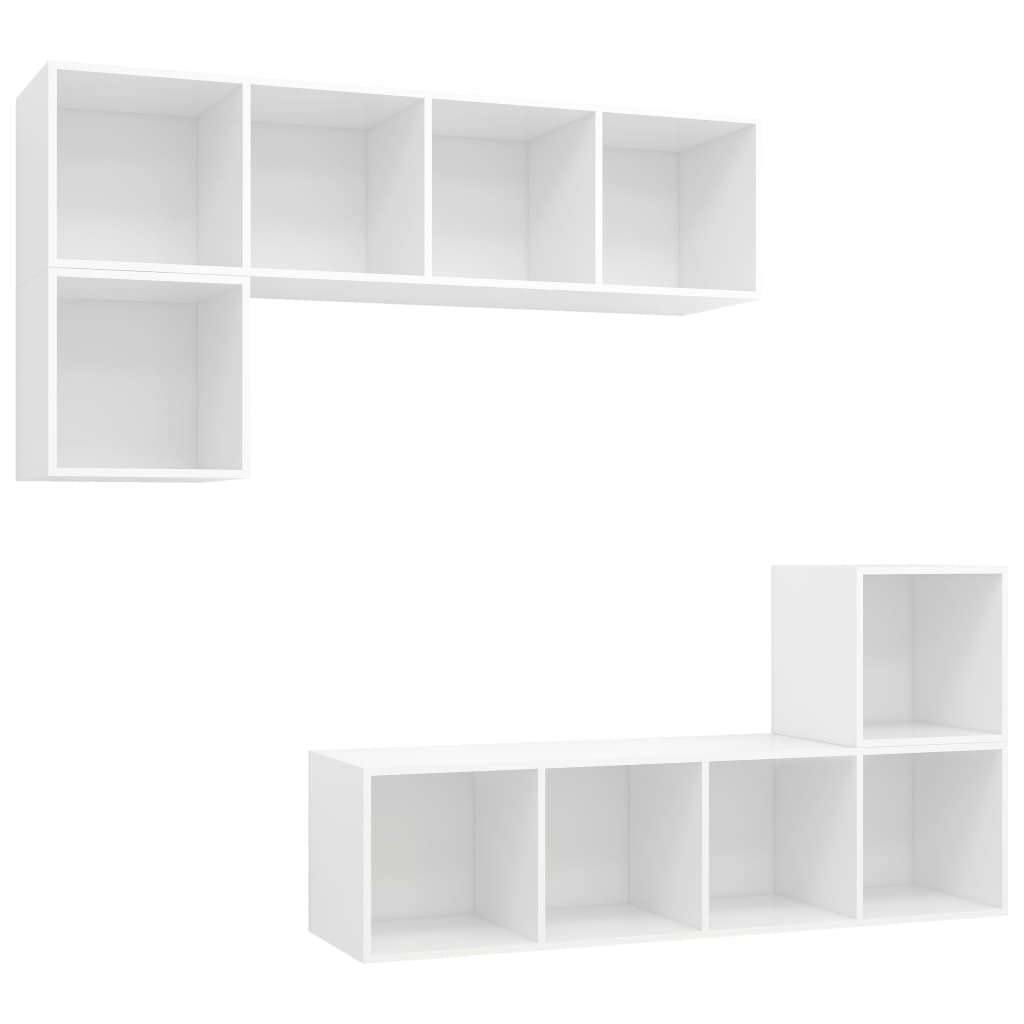 4 Piece Wall Mounted TV Cabinet Set White Particleboard