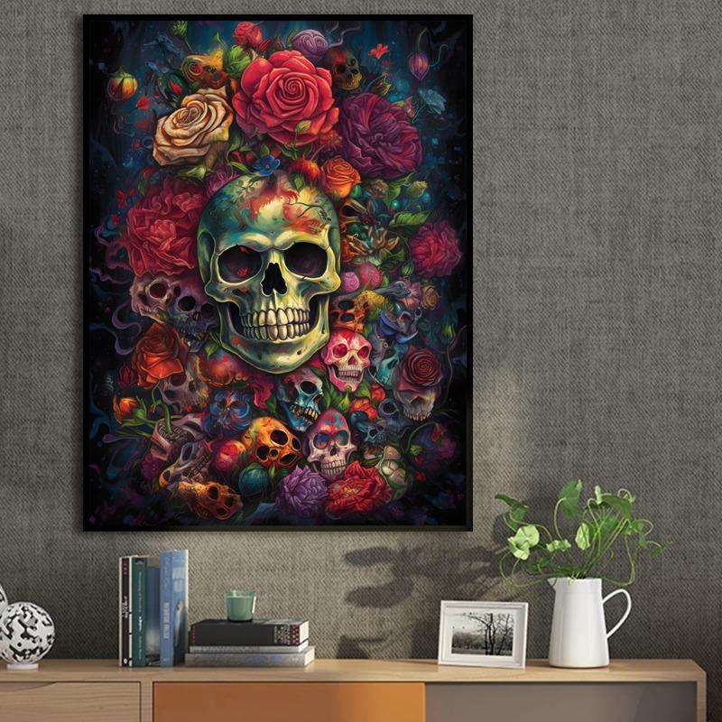 Skull and Rose Poster Abstract Horrible Full Skulls Canvas Painting Magic Wall Art for Living Room Home Decor Mural