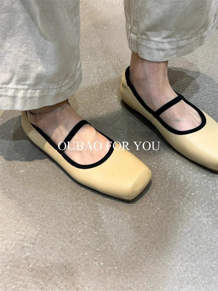 

Sheepskin version~ Simple one-word leopard print light mouth single shoes for women s 2025 spring new lazy flat ballet shoes 40