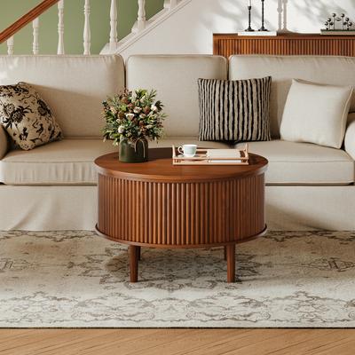 Round Coffee Table with Adjustable Tabletop and Sliding Function, Height-Adjustable Coffee Table with Rounded Corners, 80 X 80 X 50 Cm, Brown
