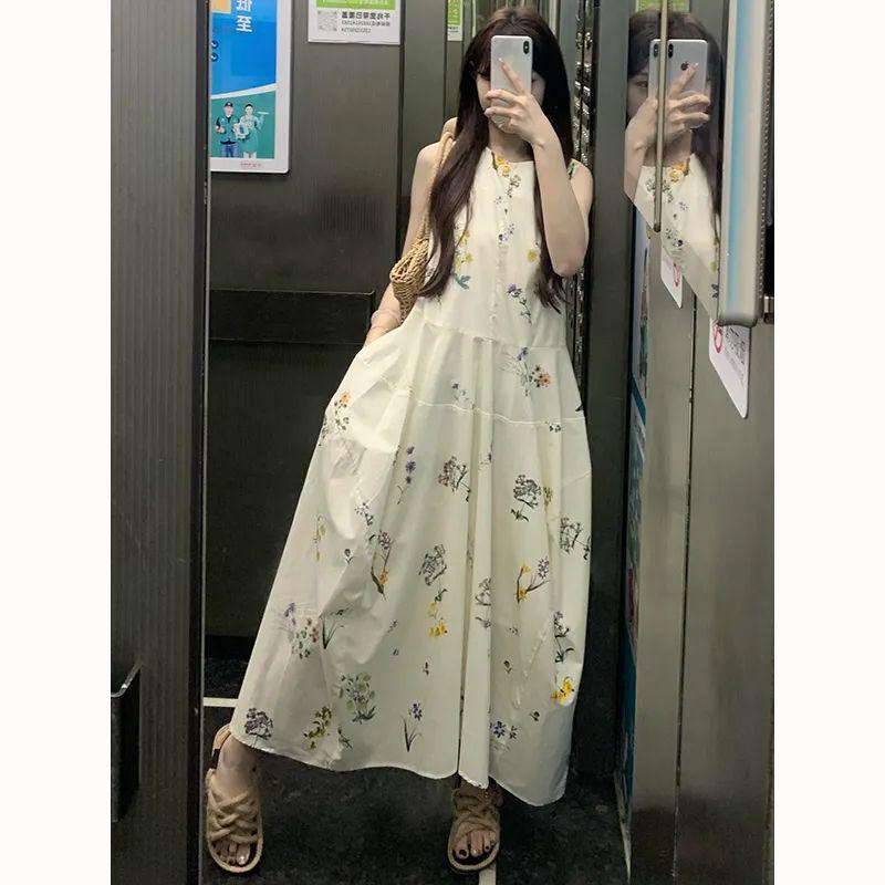 

Korean Style Printed Sleeveless A-Line Summer Tea-Length Dress Extra Large