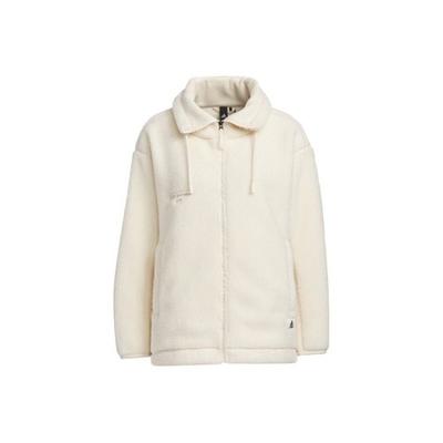 Einfarbige Locker geschnittene Fleece-Sportjacke, Lässiger Mantel für Damen, Weiß