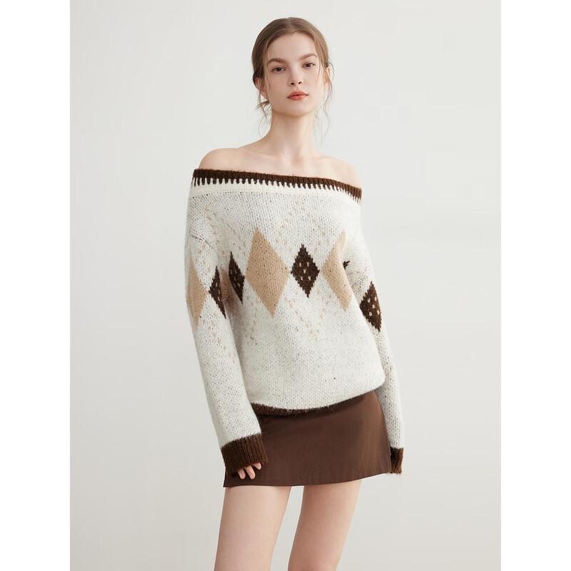 ELLE Rhombus Jacquard Knit Sweater L