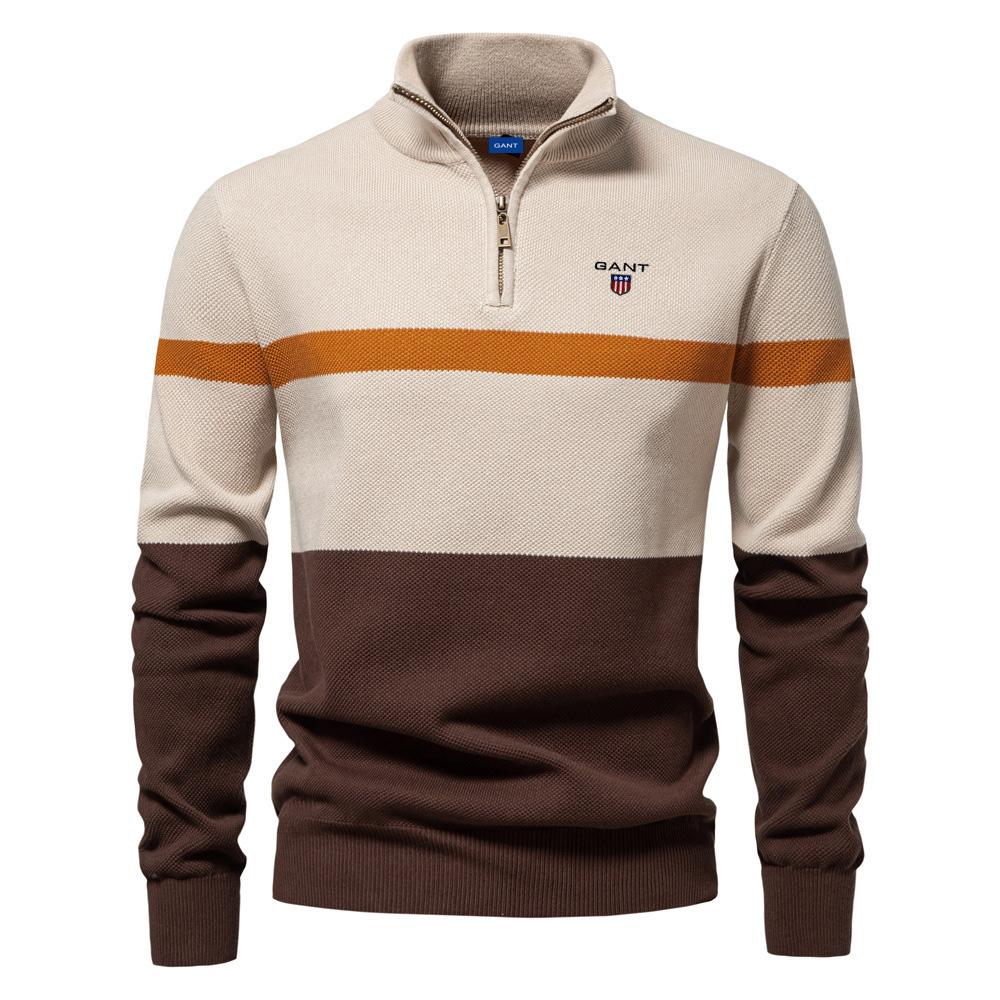 Gant Autumn/Winter Embroidered New Large Stand Up Collar Men's Sweater Half Zipper Color Blocked Knitted Sweater Quality Men's Wear