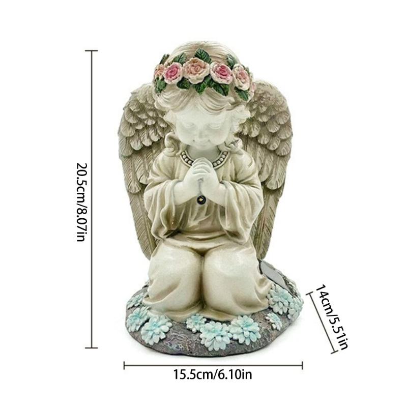 Figurka Anioła Modlącego LED Lampa Solarna do Dekoracji Ogrodu i Podwórka Wodoodporna Statua Ornament Nagrobny Cmentarny