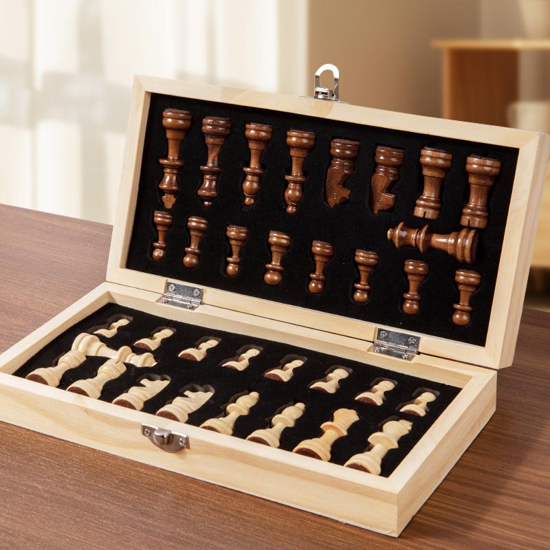 Folding Chess Set Wooden Chess Pieces Board Games Handmade Checkerboard Family Table Game Educational Child Games