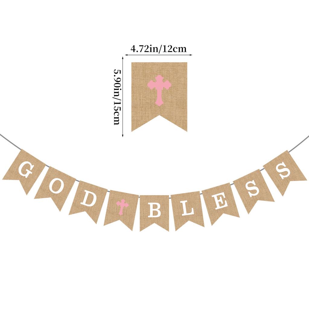 Communion-Themed Birthday Decoration God Bless Cross Imitation Linen Resurrection Flag Customization