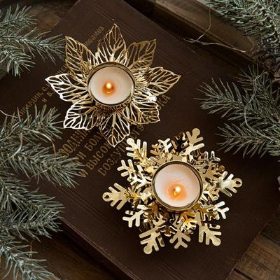 Candle Stand Modern Snowflake Candle Holders Golden Iron Tealight Holders Flower Shape Christmas Candleholder Table Centerpieces