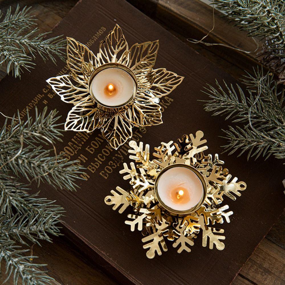 

Golden Christmas Candleholder Flower Shape Tealight Holders Holiday Party