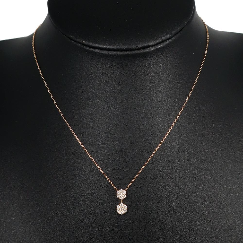 Flour Necklace K18 Yellow Gold/diamond Flour 1.8g Women Used