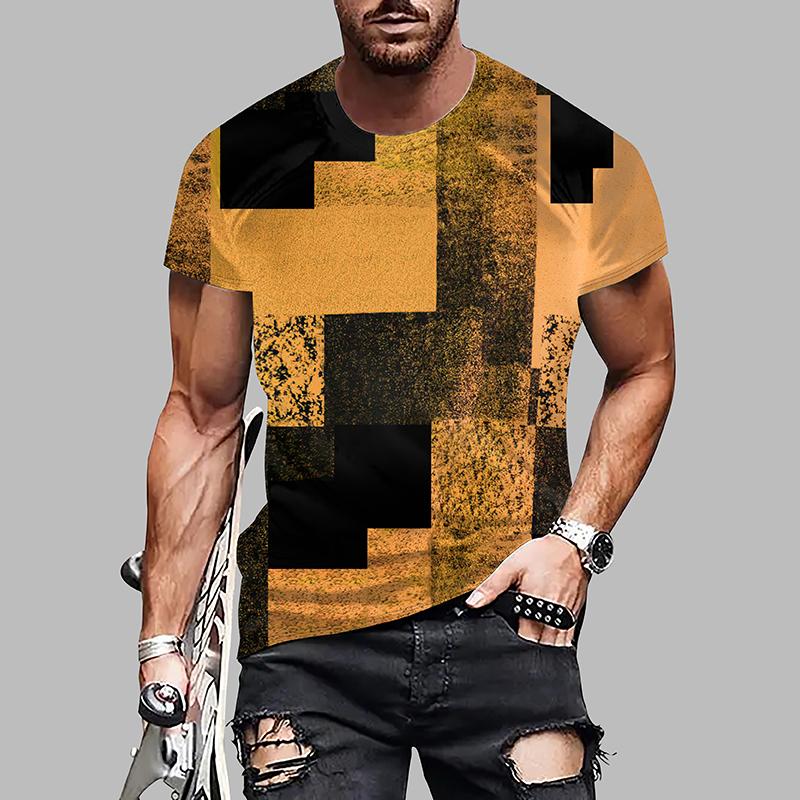 New Summer Men's Fashion T-shirt Personality Geometric Figure Printed Men's T-shirt Top
