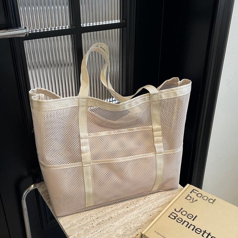 

Сетчатая вместительная модная сумка-тоут, легкая повседневная сумка через плечо/в руку для активного отдыха, пляжного отпуска, ежедневного использования бежевый