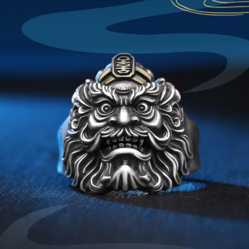 Adjustable Sterling Khong Kui Finger Ring Men Women Vintage Ethnic Style Statement Jewelry