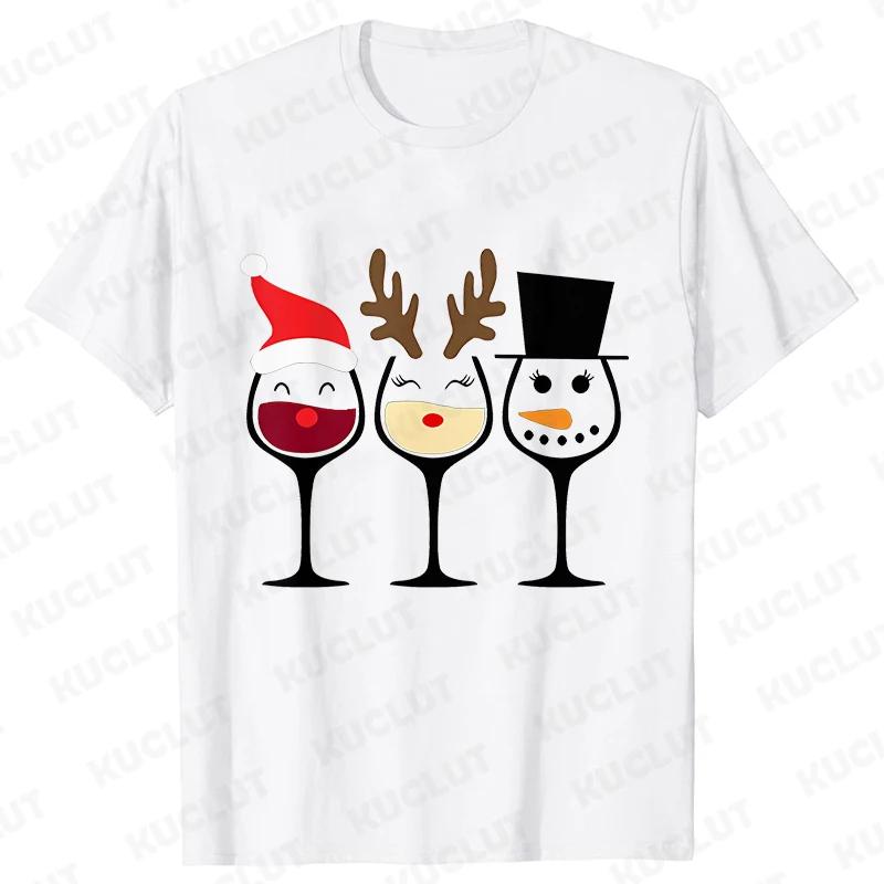 Christmas Wine T Shirts for Women Clothing Funny Cartoon Tshirts Kawaii Fashion Tshirt Korean Female Tops Christmas Wine Tees