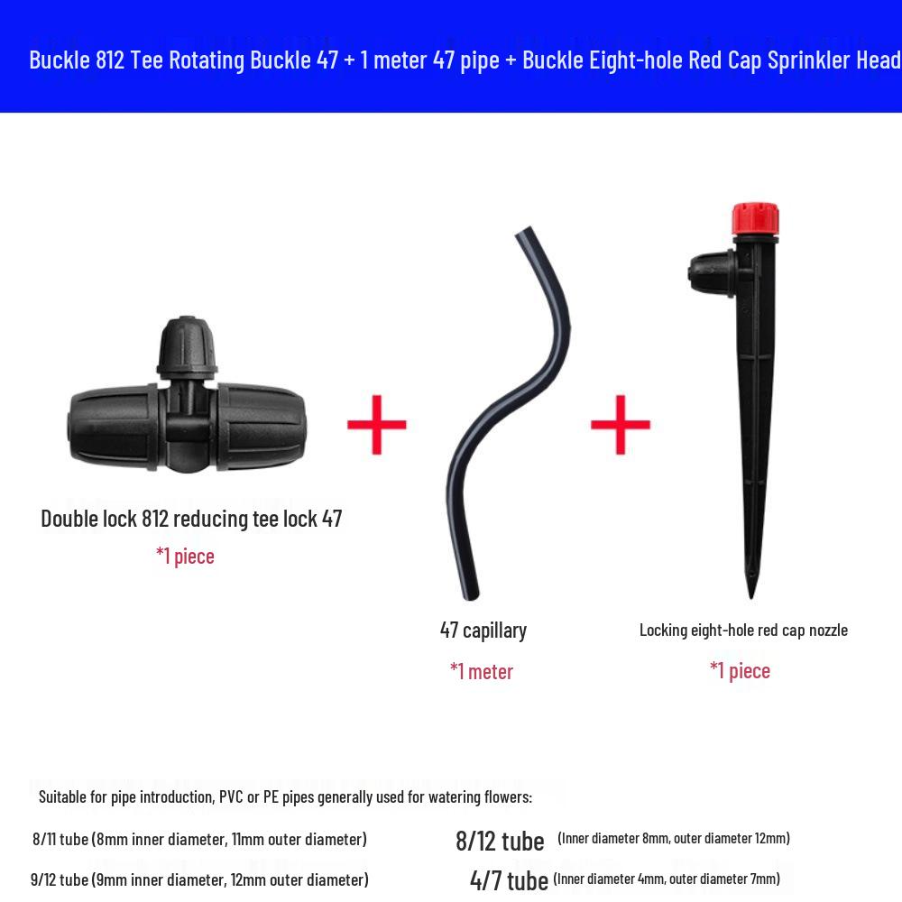 Automatic Flower Watering System: 47 Capillary Tubes, 812 Tube Locks, Tee Micro Sprinkler Atomizing Ground Stake, Sprinkler Head.