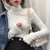 Elegant Threaded Turtleneck Base Shirt Women's Spring Vintage Underwear Thin Slim T-shirt Office Lady Heap Collar Casual Tops 2025 New