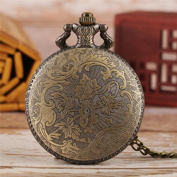 Vintage Ethnic India Elder Men Women Analog Quartz Pocket Watch Necklace Pendant Chain Gift