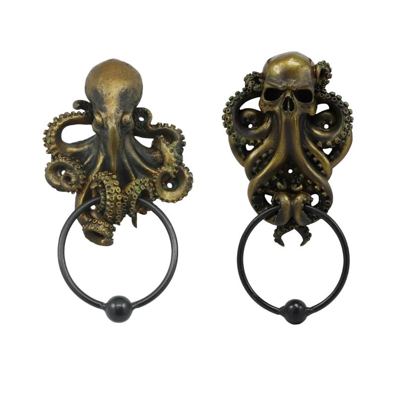 Halloween Vintage Cthulhu Statue Resin Octopus Knocker Door Home Decoration Accessories Octopus Skull Figurine Wall Pendant