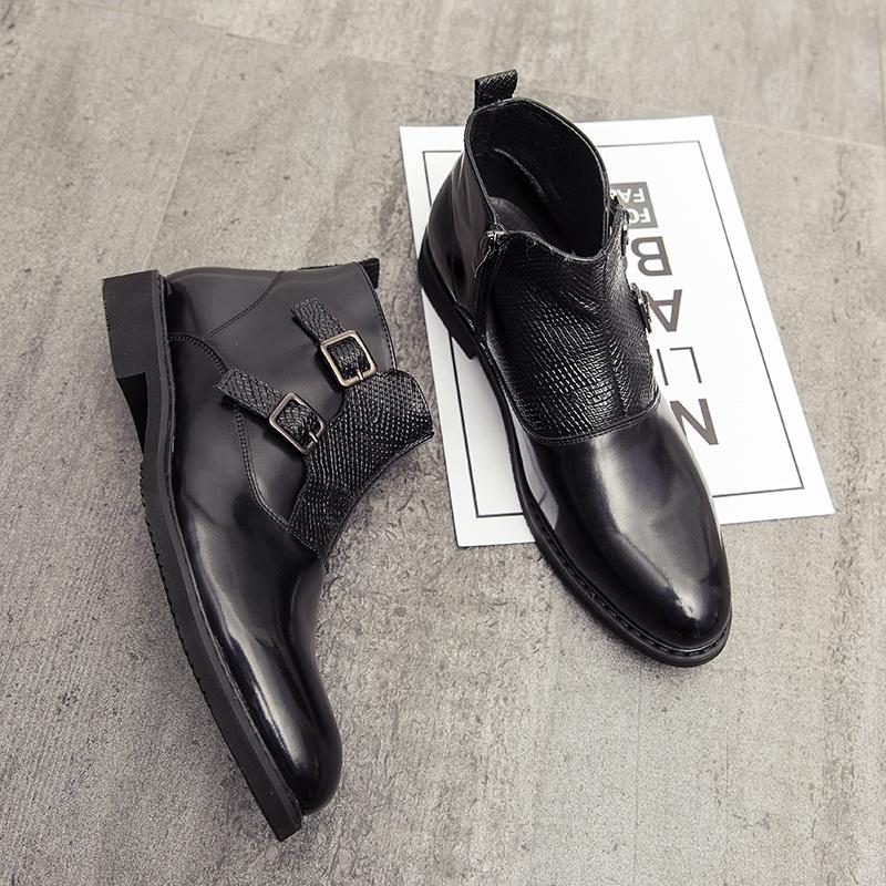 2025 British Style Men's Trendy Shoes Winter Ankle Boots High Top Shoes Fashionable New Men Pointed Toe Shoes for Wedding