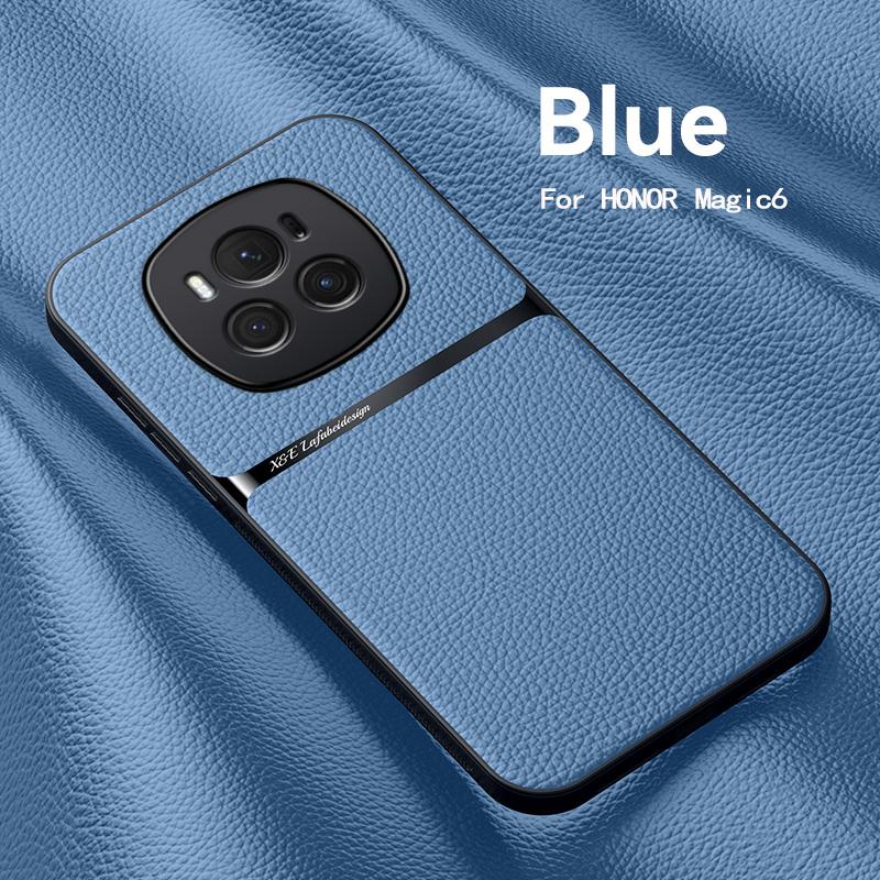 Pouzdro For Honor Magic6 Pro Magnetický držák do auta Kožené pouzdro na telefon For Honor Magic 6 Pro 6Pro Měkký silikonový zadní kryt odolný proti nárazům
