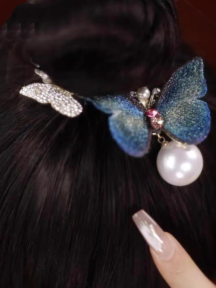 Luxury Embroidered Butterfly Bun Hair Clip – High-End Retro Updo Accessory