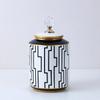 Modern Home Storage Tank with Cover Storage Container Desktop Storage Black and White Geometry Ceramic Jar Food Container
