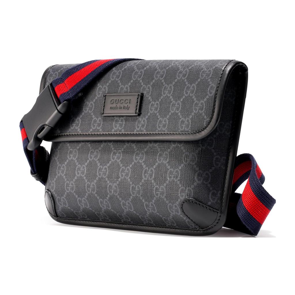 Gucci Borsa a tracolla pettorale in tela Web e pelle a righe con logo vintage da uomo Nera 598113-K5RLN-1095