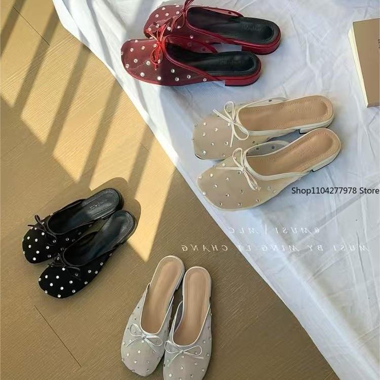 Fashion 2025 Summer Butterfly-knot Women Mules Slippers Shoes Fashion Cover Toe Shoes Casual Street Style Slides Shoes