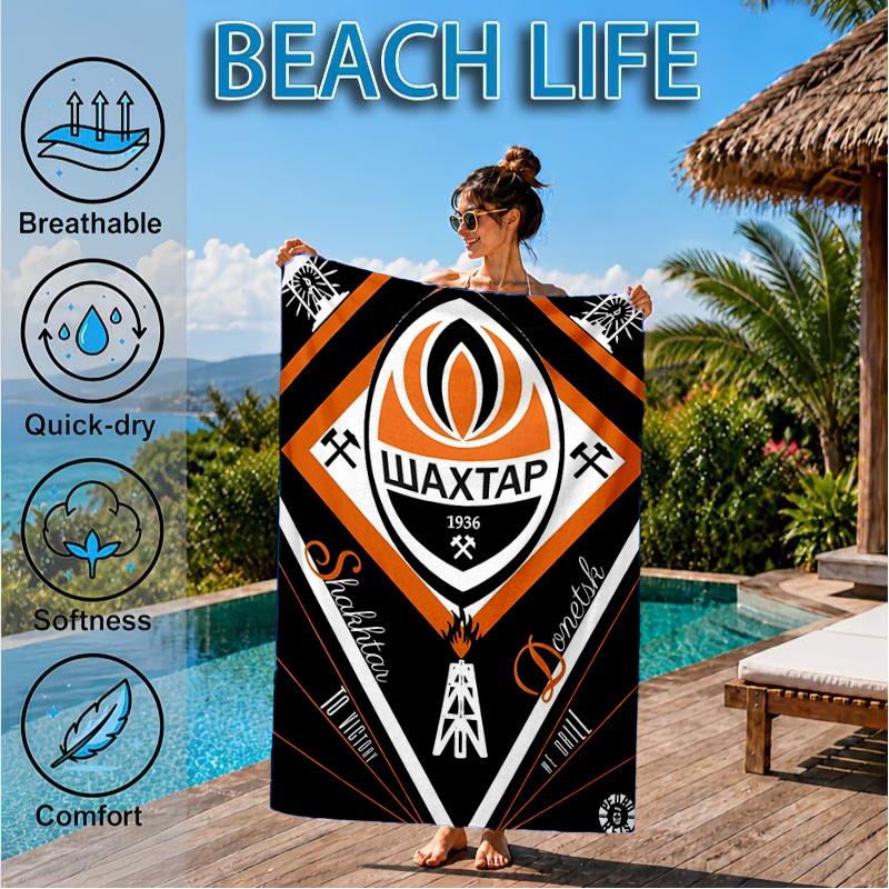 Asciugamano da Spiaggia con Design dello Stemma dello Shakhtar Donetsk, Asciugatura Rapida, Facile da Curare, Adatto Sia per il Fitness che per le Vacanze al Mare, Essenziale per lo Sport