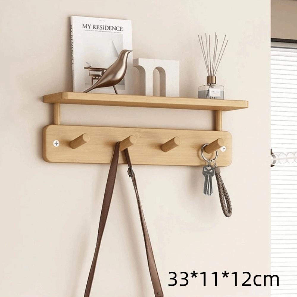 With Hooks Wall Mounted Coat Rack Storage Function Hanging Shelf Wooden Storage Rack Living Room
