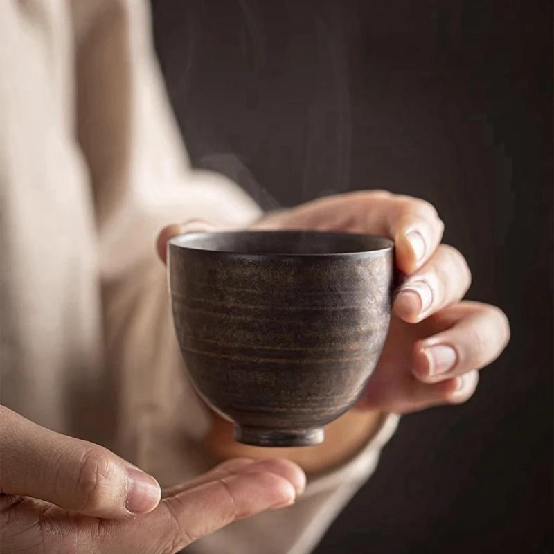 Handmade Gold-Glazed Thin Ceramic Tea Cup - Artisan Crafted Coarse Clay Master Cup for Kung Fu Tea CeremonyRetroPersonal Teacup