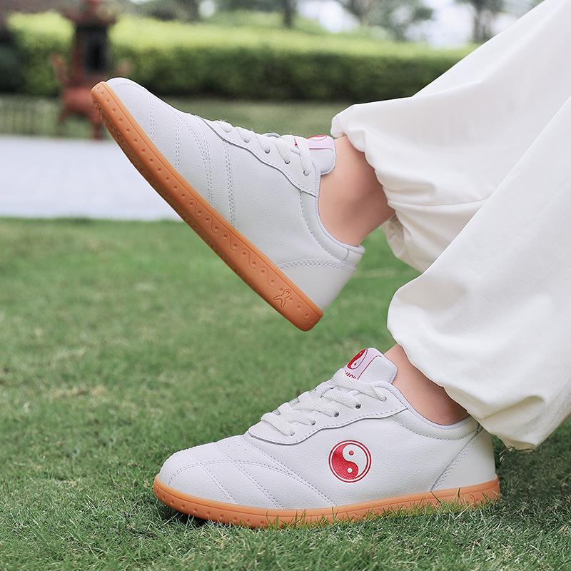 White Leather Non-slip Men's Shoes Tai Chi Shoes Soft Beef Tendon Soles Women's Spring and Autumn Martial Arts Tai Chi Practice Shoes