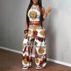 Y2K Streetwear Set Damen - Bedrucktes Crop Top Shorts Passendes Outfit Lässig 3D Grafik Sportliches Ensemble