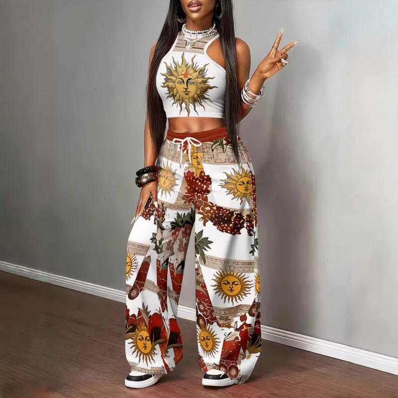 Y2K Streetwear Set Damen - Bedrucktes Crop Top Shorts Passendes Outfit Lässig 3D Grafik Sportliches Ensemble