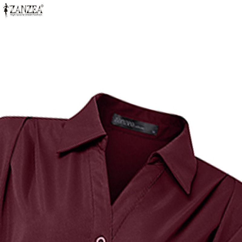 ZANZEA Women Casual Turn Down Collar Long Sleeve Loose Long Shirt Dress