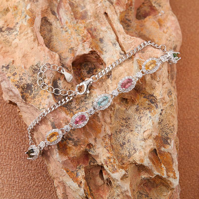 Natural Tourmaline Color Treasure Bracelet Women'S S925 Sterling Silver Jewelry Xiaohongshu