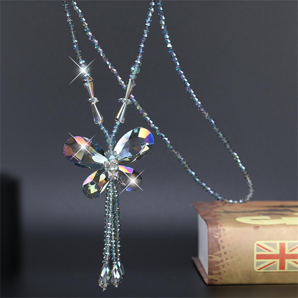 Fashion Crystal Beaded Tassel Pendant Necklace Long Sweater Butterfly Chain Women Jewelry Gift